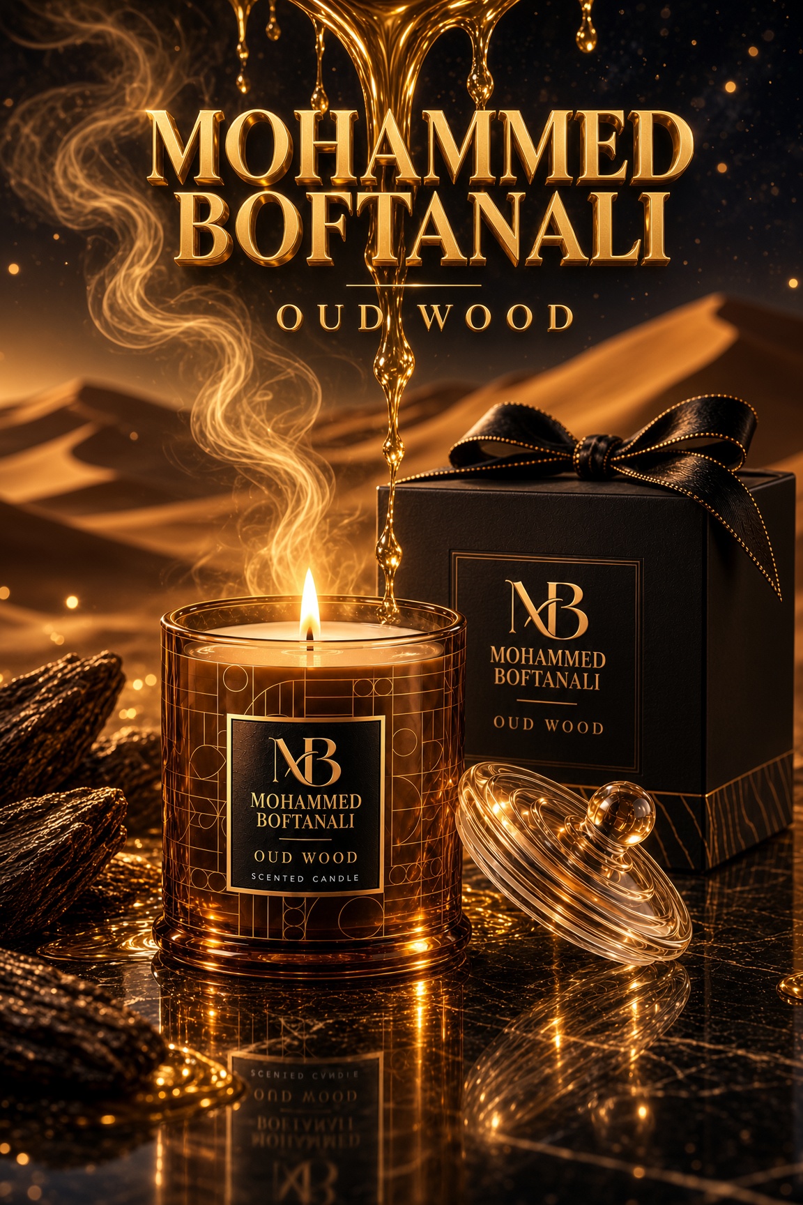 MOHAMMED BOFTANALI Oud Wood candle, lid and ribboned box